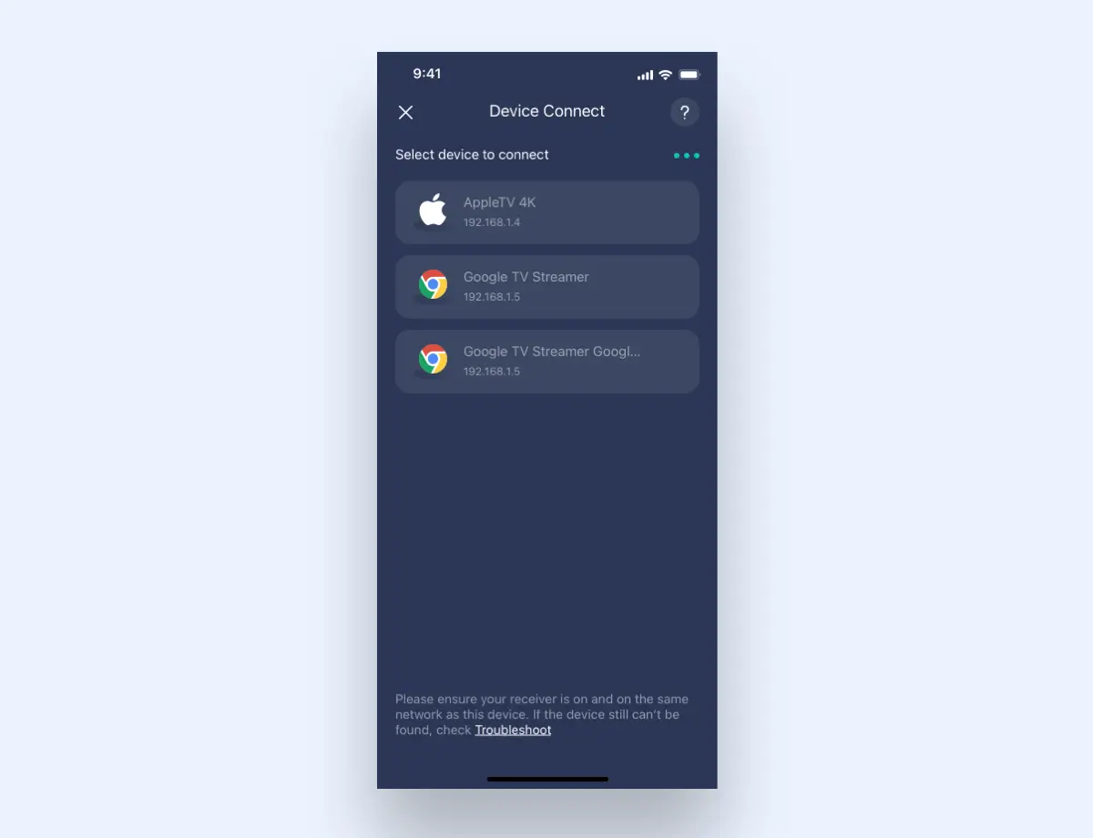 Connect both devices on the same Wi-Fi network