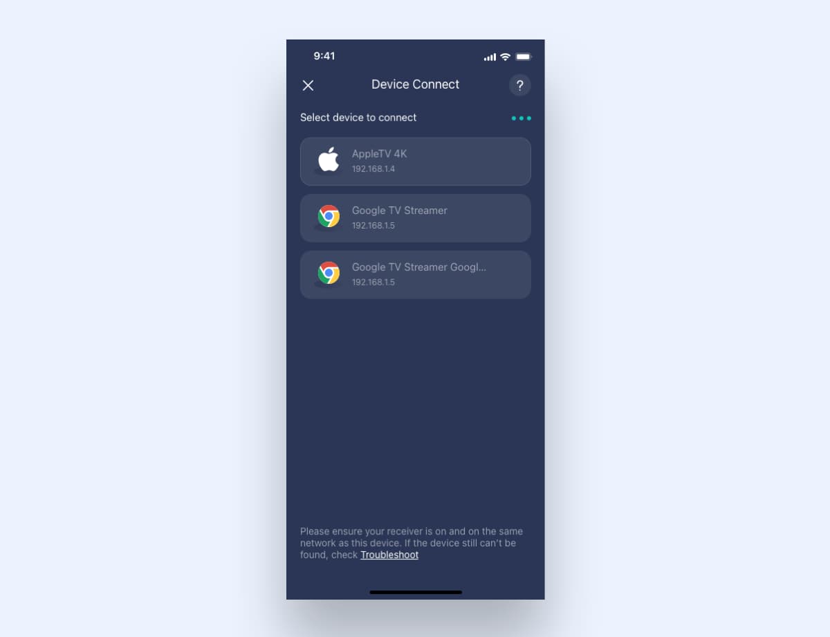 Connect both devices on the same Wi-Fi network