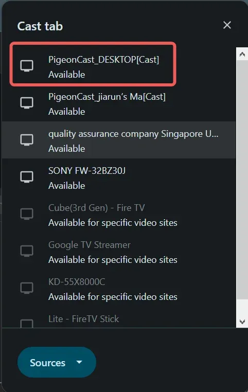Select TV from Browser