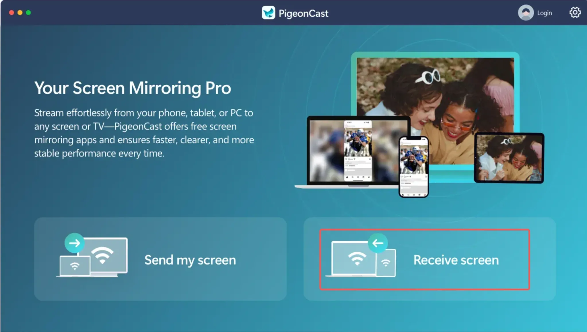 PigeonCast Mac Receive Screen