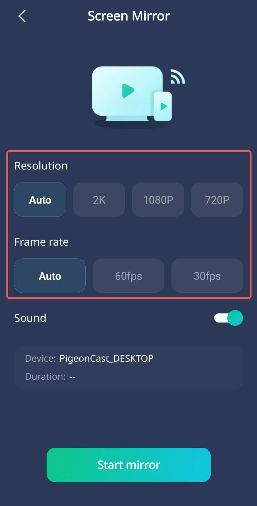 Select Screen Mirroring Parameter on iPhone