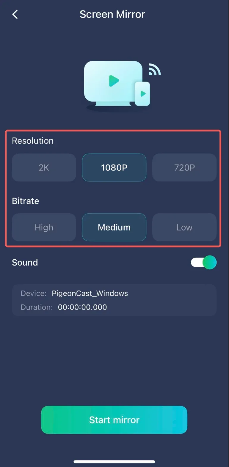 Select Screen Mirroring Parameters