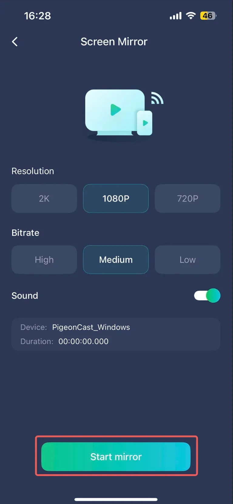Click Start Mirror Button