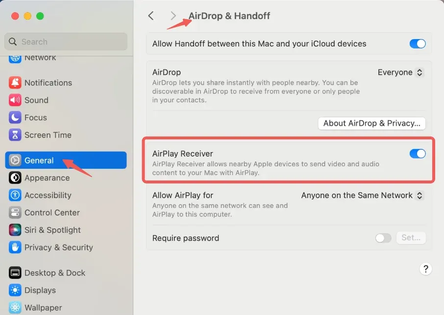Turn on Mac AirPlay Receiver